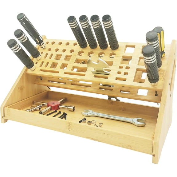 PASEJDO-Bamboo Screwdriver Organizer - Repair Tool Storage Holder Tool Storage Organizer Workbench Desktop Rack