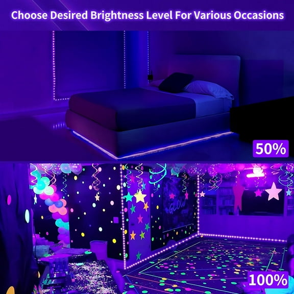 PASEJDO-Dimmable Black Light Strip Kit 40ft/12M 720 LEDs, 12V Flexible Blacklight Fixtures, 385nm-400nm, Black Light LED Strips for Glow Party Fluorescent Poster Halloween Indoor Bedroom Decor, Non-W