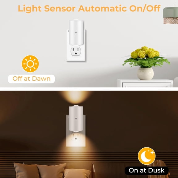 PASEJDO-LED Night Lights Plug into Wall, Dimmable 4-Pack with Dusk to Dawn Sensor, 2700K Warm White, 0-200LM Adjustable & Rotatable Night Light for Bedroom, Hallway, Kitchen, Bathroom