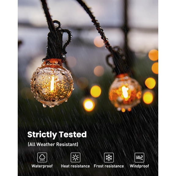 PASEJDO-Outdoor String Lights 29 Feet G40 LED Patio Lights, Plug-in, 13 Plastic Edison Bulbs(1 Spare), Waterproof Connectable Hanging Light for Backyard Porch Balcony Party Decor, E12 Base, Black
