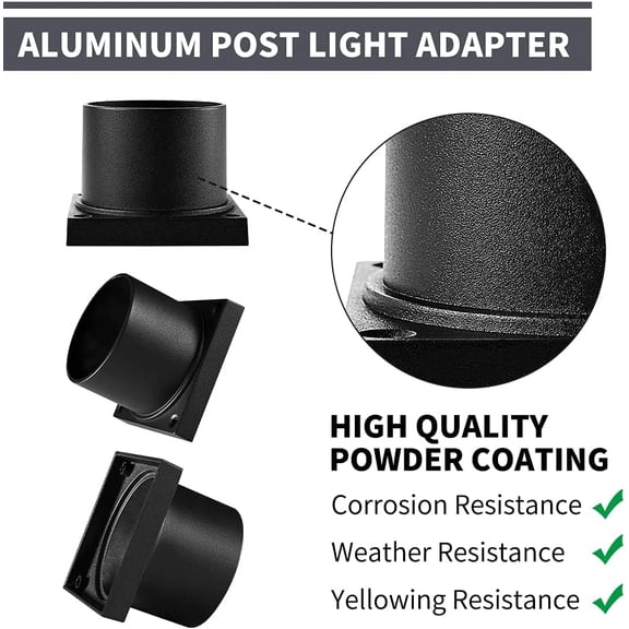 PASEJDO-Pier Mount Adapter,Post Light Base for 3" Post Light Fixtures,Parts Kits Included, Matte Black