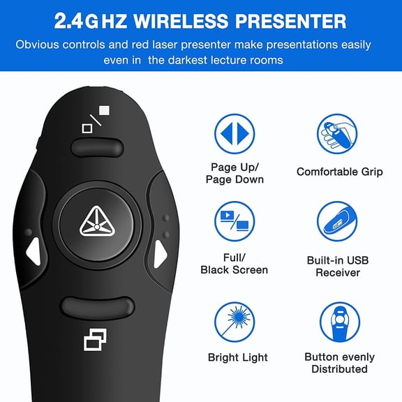 PASEJDO-Presentation Clicker Wireless Presenter Remote USB Control Powerpoint PPT Clicker, Laser Pointer RF 2.4GHz Presenter Remote Google Slide Advancer Powerpoint Clicker for Computer/Laptop/Mac/Ke