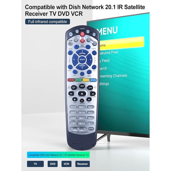 PASEJDO-Replacement New IR Remote Control for Dish Network 20.1 IR Satellite Receiver TV DVD VCR