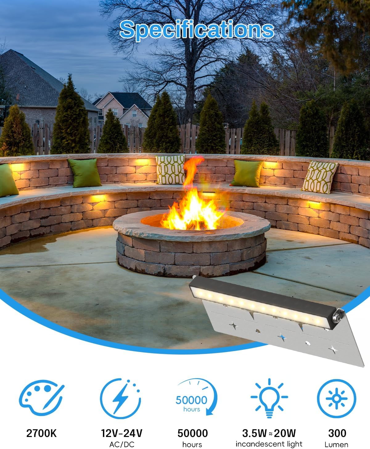 6-Pack LED Outdoor Step Lights – 12V DC Low Voltage, 3000K Warm White, IP67 Waterproof, 178mm Recessed Deck Stair Lighting Kit With Transformer