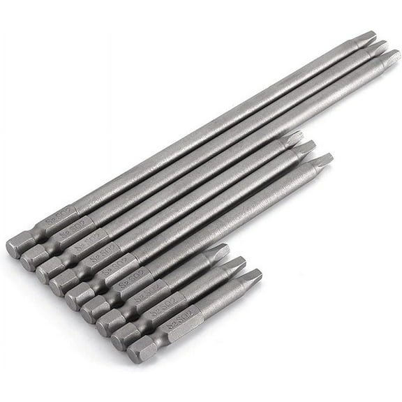 PASEJDO-Set of 9 Pieces Magnetic SQ2 Square Head Screwdriver Bits 1/4 Inch Hex Shank Square Drive Bit Security Electric Screw Driver Drill Bit for Electric Hand Screwdrivers, 50/100/150mm Length