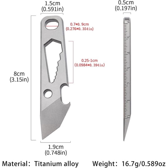 PASEJDO-Titanium EDC Pry Bar Multitool, Mini Keychain Prybar, 5-in-1 Pocket Crowbar Tool for Everyday Carry, Pocket Screwdriver, Ruler, Bottle & Box Opener