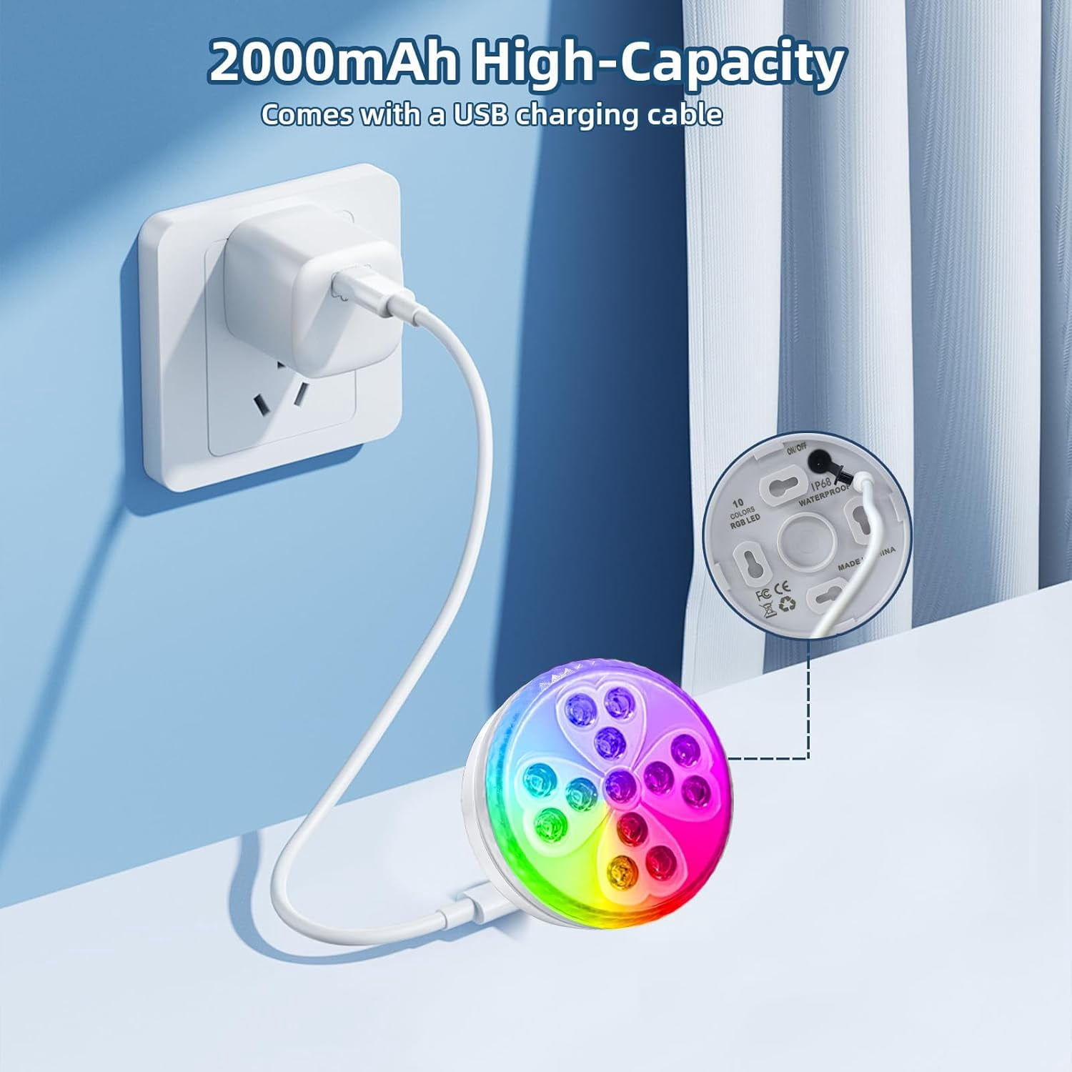 PASEJDO-Wireless Pool Lights, Rechargeable Submersible LED Light with ...