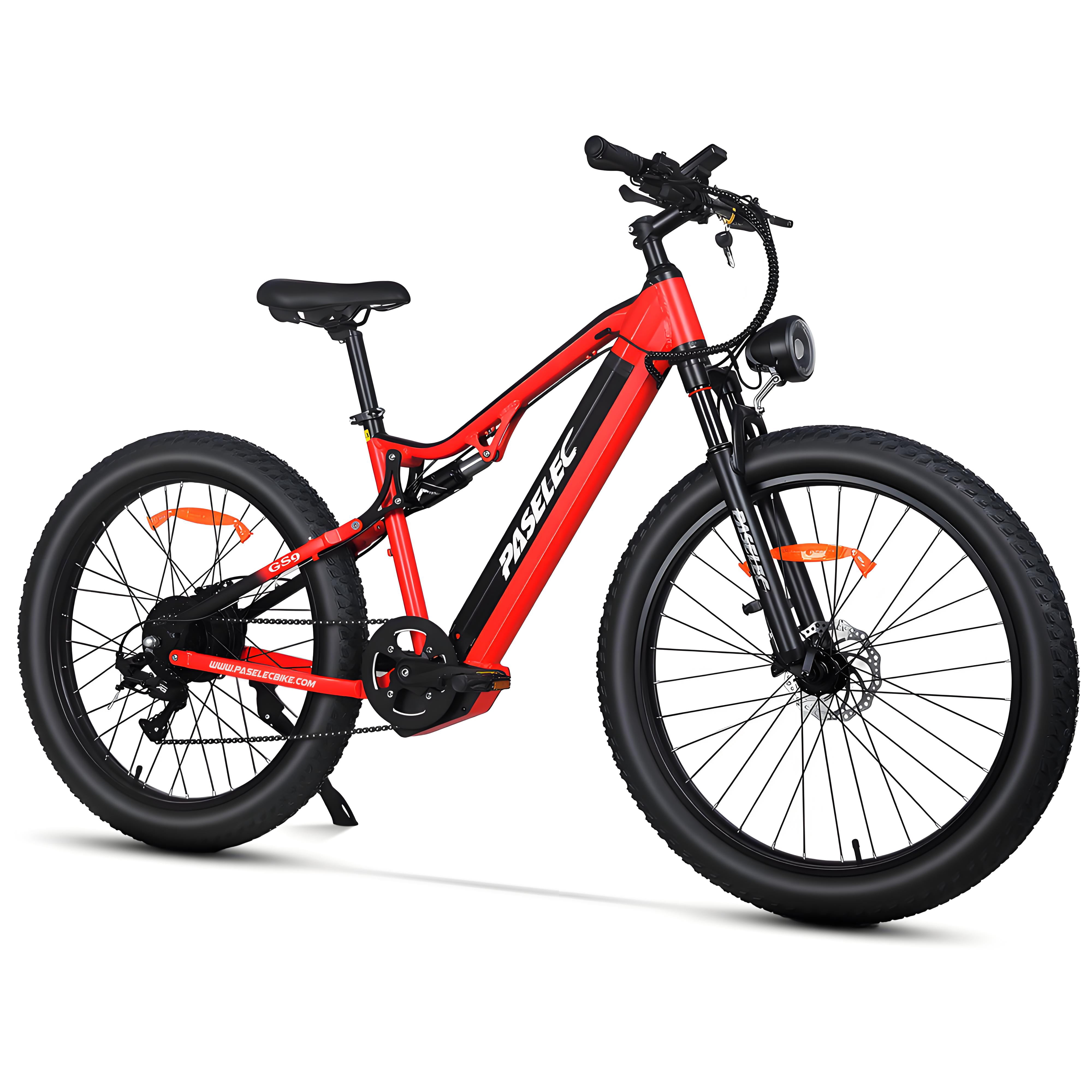 PASELEC 27.5" Fat Tire Electric Mountain Bike for Adults, 8-Speed Ebike, 48V 15.6Ah Built-In & Removable Battery, 5 Riding Modes, 60 Miles Long Range, Dual Hydraulic Brakes, Full Suspension, UL2849
