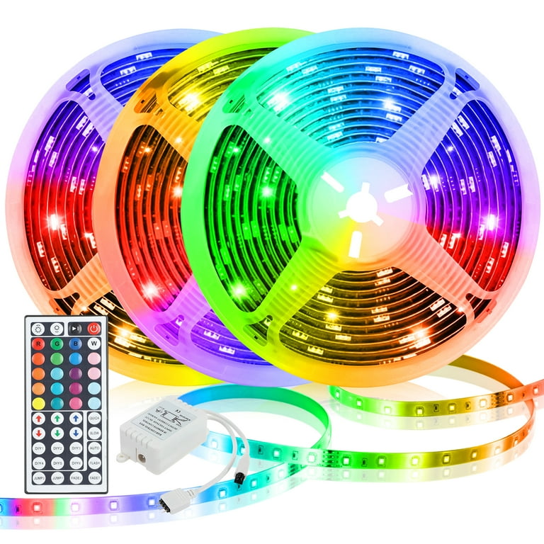 PASEO LED Strip Light 49.2ft 3528 RGB Changing Color Room Decor LED Lights Aesthetic Home Lighting With Remote Control