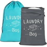 PASHOP Foldable 2-Bins Laundry Bags with Drawstring Closure, Green