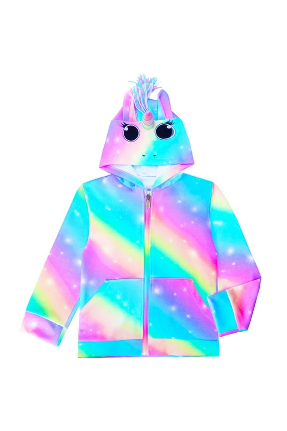 Girls Hoodie Kids Jacket Zip Up Sweatshirt Rainbow Unicorn Clothes with Pockets