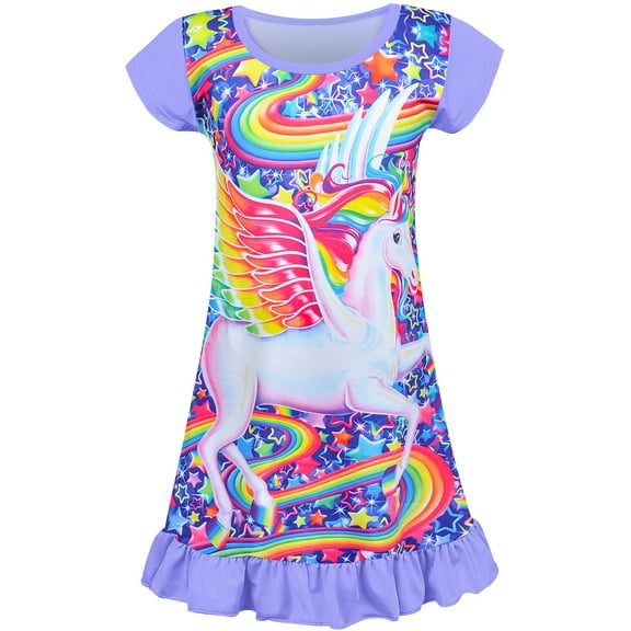 PASHOP Girls Nightgowns, Unicorn Nightgown Princess Pajama Dresses for Girls Sleepwear Nightie