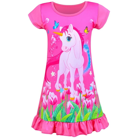 PASHOP Girls Nightgowns, Unicorn Nightgown Princess Pajama Dresses for Girls Sleepwear Nightie