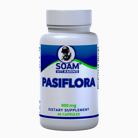 PASIFLORA 900 mg - Passion Flower - White Willow Bark - St John's Wort Extract - Soothing Herbal Support - Mood Support Supplement - Whole Herb Supplement - 60 Capsules - SOAM
