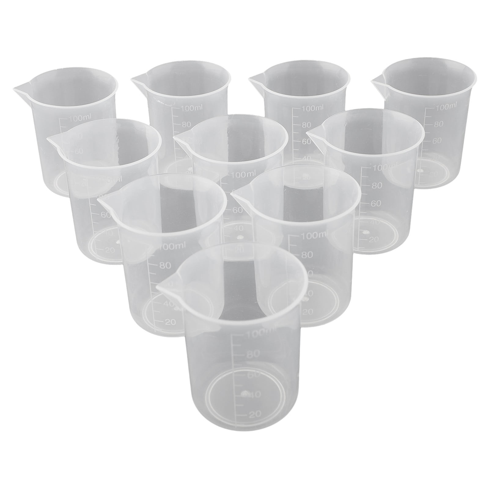 PASILI 10Pcs Lab 100ml Plastic Graduated Measuring Beaker Liquid Cup Container