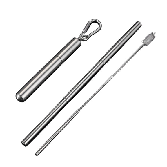 PASILI 17*2cm Collapsible Straw Portable Straw Portable Straw Hygienic Cleaning Brush Lightweight Straw Reusable Drinking Straw silver