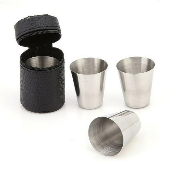 PASILI 4Pcs/Set 30/70Ml Wine Drinking Shot Glasses With Leather Cover Bag Stainless Steel Polished Barware Cup For Outdoor Travel Cups