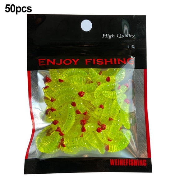 PASILI 50Pcs 2Cm 0.3G Fishing Bait Breadworm Set Maggot Soft-Bait Grub Lure Smell Worms Glow Shrimps Fishing-Bread Fishing Tool