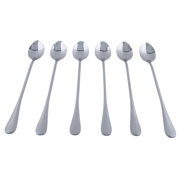 PASILI 6Pcs Silver Stainless Steel Spoon Round Spoon Kitchen Supplies Tableware For Ice Tea Milkshake Coffee Soup 19.5Cmx2.8Cm