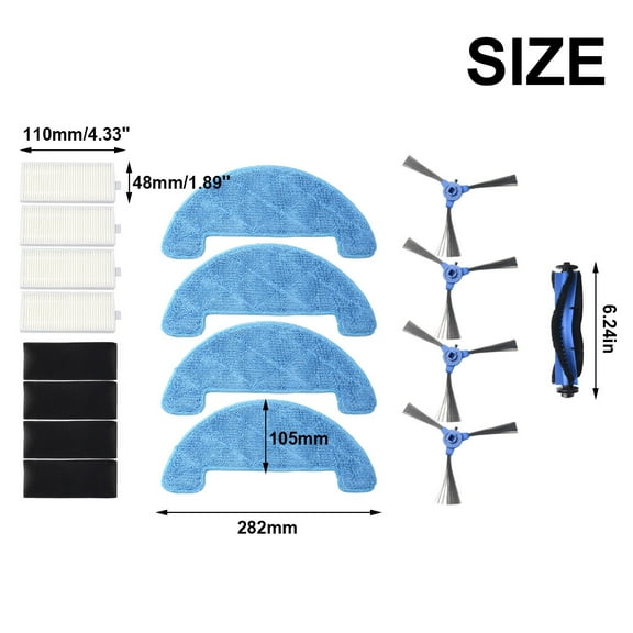 PASILI Main Side Brush Filter Mop For Coredy R550 R600 R650 R750 Spare Part Main Side Brush Filter Mop Rag KIT Replacement Spare Part