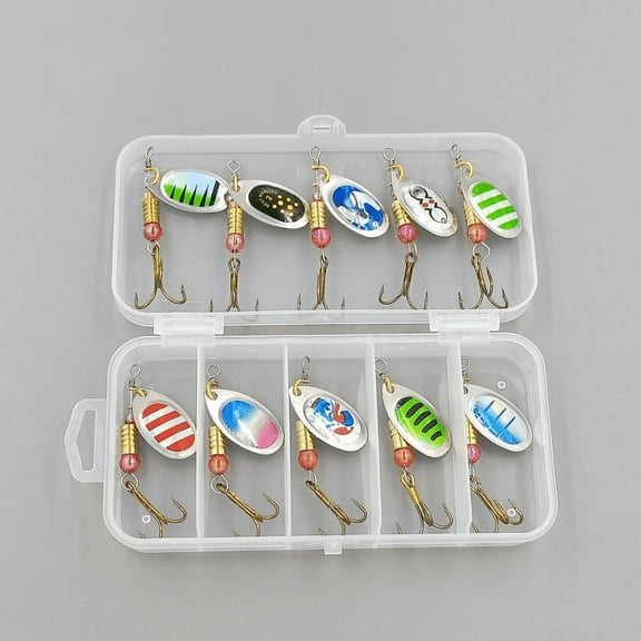PASILI Set Of 10 Fishing Spinner Lures In A Box Ideal For Bass And Trout Fishing