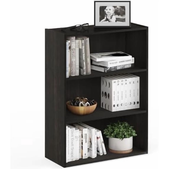 PASIR Book Shelf, 3-Tier Bookshelf, Bookcase, 9.7" x 23.7" x 31.5", for Living Room, Bedroom, Home Office, Blackwood
