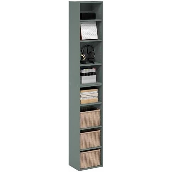 PASIR Book Shelf, 8-Tier Separable Tall Bookshelf, Stackable Bookcase with Adjustable Open Shelf, 9.3 x 11.8 x 70.9, for Living Room, Bedroom, Home Office, Sage Green
