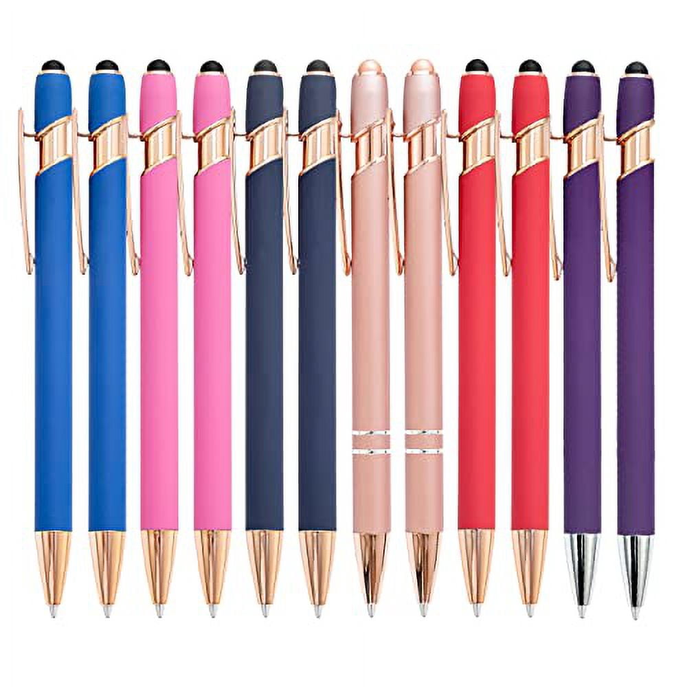 PASISIBICK Pack of 12 Orange Ballpoint Pens with Stylus Tip, Black Ink, 2 in 1 Stylus, Metal, 1.0mm, Medium Tip, Smooth Pen, Rubberized, Orange Pens for