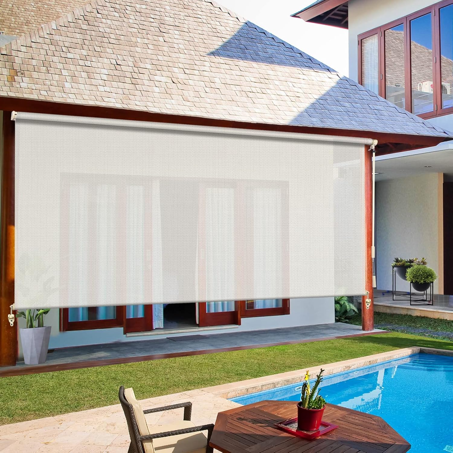 PASSENGER PIGEON Outdoor Blackout Cordless Roller Shades, Exterior