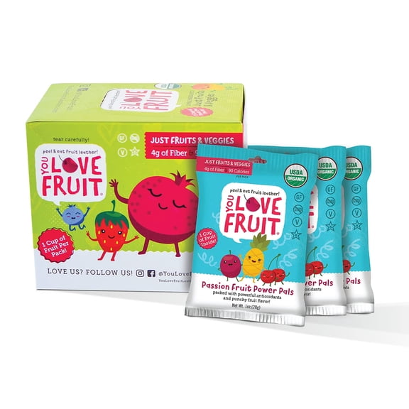 PASSION FRUIT POWER PALS All Natural Healthy Fruit Snack Pack, Real Fruit! Gluten Free, Non GMO, Vegan, Fiber packed, Low Fat, Kosher, Variety Pack, Great For Adding To Gift Box, 1.0 oz (Pack of 12)
