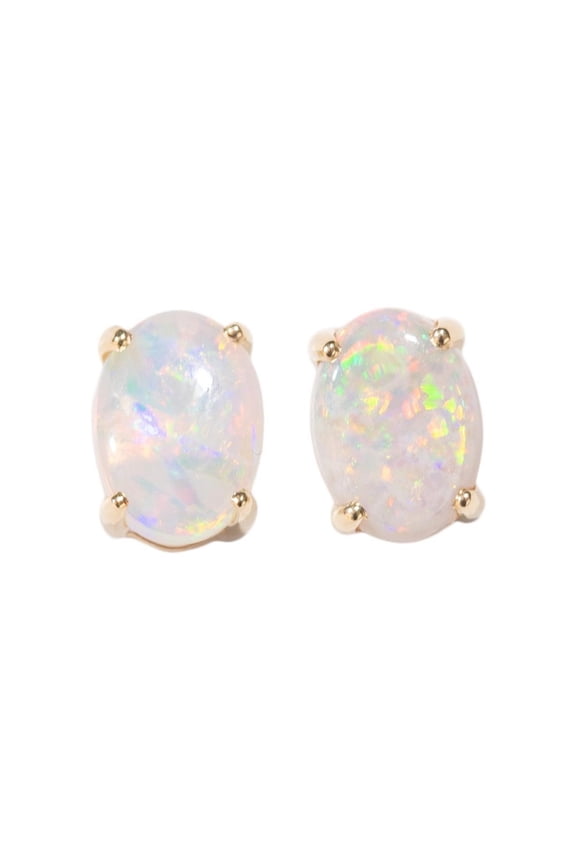 PASSIONATE EMBRACE 14KT GOLD NATURAL AUSTRALIAN WHITE OPAL STUD EARRINGS