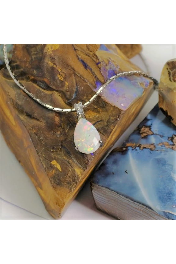 PASSIONATE LOVE STERLING SILVER NATURAL SOLID AUSTRALIAN WHITE OPAL NECKLACE