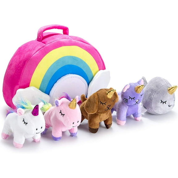 PASSIONFRUIT Stuffed Unicorn Plushie Rainbow Toys Cute Stuffed Animals, 5-Pc Set