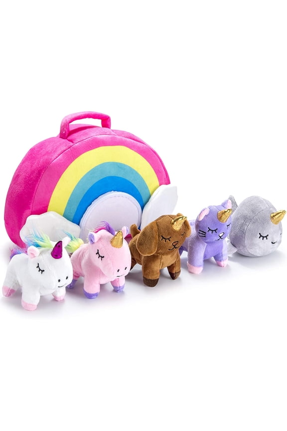 PASSIONFRUIT Stuffed Unicorn Plushie Rainbow Toys Cute Stuffed Animals, 5-Pc Set