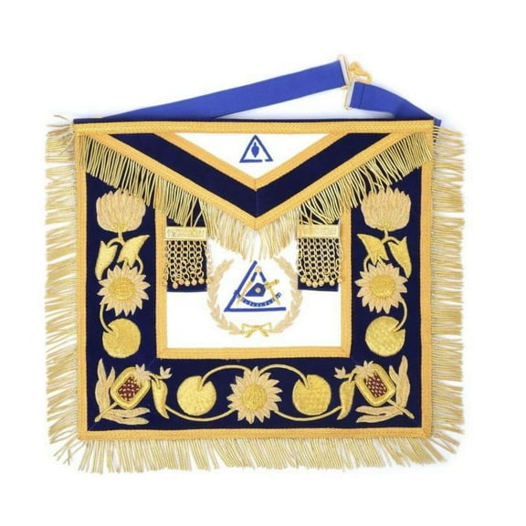 PAST GRAND THRICE ILLUSTRIOUS MASTER ROYAL & SELECT MASTERS ENGLISH REGULATION APRON - BLUE VELVET WITH GOLD FRINGE | Masonic Regalia with Adjustable Belt
