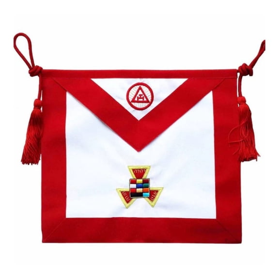 PAST HIGH PRIEST ROYAL ARCH CHAPTER APRON - HAND EMBROIDERED RED VELVET WITH DECORATIVE CORD & TASSELS