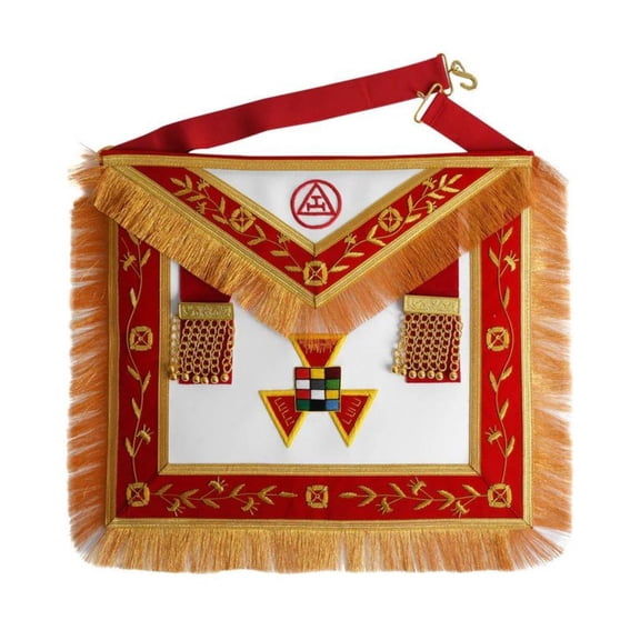 PAST HIGH PRIEST ROYAL ARCH CHAPTER APRON - RED VELVET WITH GOLD EMBROIDERY AND FRINGE TASSELS
