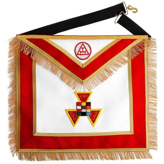 PAST HIGH PRIEST ROYAL ARCH CHAPTER APRON - RED VELVET WITH HAND EMBROIDERY AND FRINGE