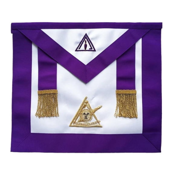 PAST ILLUSTRIOUS MASTER COUNCIL APRON - PURPLE GROSGRAIN, MASONIC PAST THRICE ILLUSTROUS MASTER APRON WITH FLAP