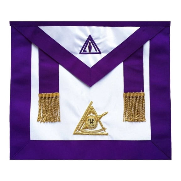 PAST ILLUSTRIOUS MASTER COUNCIL APRON - PURPLE GROSGRAIN WITH GOLDEN FRINGE TASSELS, MASONIC PTIM APRON WITH FLAP ADJUSTABLE WAIST BELT
