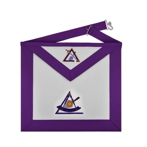 PAST ILLUSTRIOUS MASTER COUNCIL APRON - PURPLE RIBBON MACHINE EMBROIDERY, MASONIC APRON WITH ADJUSTABLE WAIST BELT