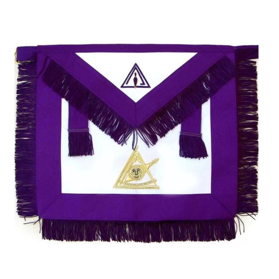 PAST ILLUSTRIOUS MASTER COUNCIL APRON - PURPLE WITH GOLD HAND EMBROIDERY, MASONIC APRON WITH FLAP