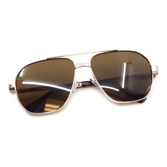 PASTL Navigator Sunglasses Square Pilot Metal UV400 Spring Hinge Gold, Brown