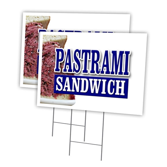 PASTRAMI SANDWICH 2 Pack Of 12" x 16" Yard Sign & Stake outdoor plastic window | Advertise Your Business | Stake Included Image On Both Sides | Made in The USA