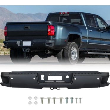 Black Rear Step Bumper Assembly For 2009-2014 Ford F150 – With Sensor Holes, Steel, Direct Fit