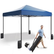 PATBRELA 10x10 FT Pop Up Canopy Tent, Easy Setup Straight Legs Instant Canopy for Outside with Wheeled Bag, Navy