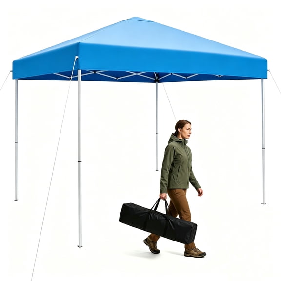 PATBRELA 10x10 Pop Up Canopy, Easy Setup Adjustable Canopy Tent with Stakes & Ropes for Outdoor Camping, Party, Backyard, Blue