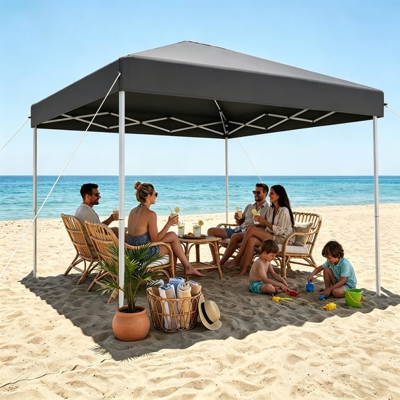 PATBRELA 10x10 Pop Up Canopy, Easy Setup Adjustable Canopy Tent with Stakes & Ropes for Outdoor Camping, Party, Backyard, Gray