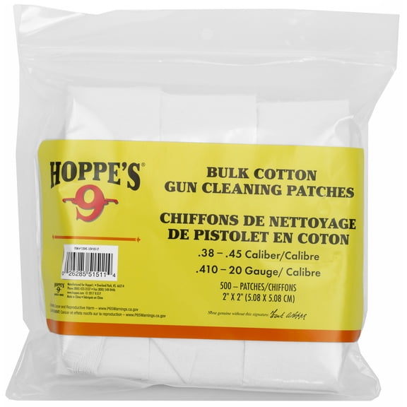 Hoppe's Cotton Gun Cleaning Patch .38-.45CAL 500 PACK, 1204S