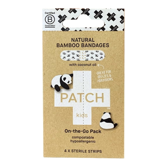 PATCH Kids Bamboo Bandages with Coconut Oil, On-the-Go Pack - 3/4 in x 3 in, 4 Count, 1 Pack